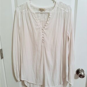 Democracy White Boho Sheer Embroidered Long Sleeve Button-Front Tunic - Size S